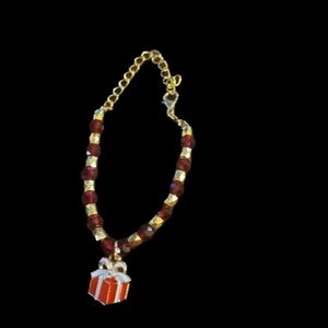 Handcrafted Red Faux Ruby Elegant Gold and Red Beaded Bracelet with Gift Charm